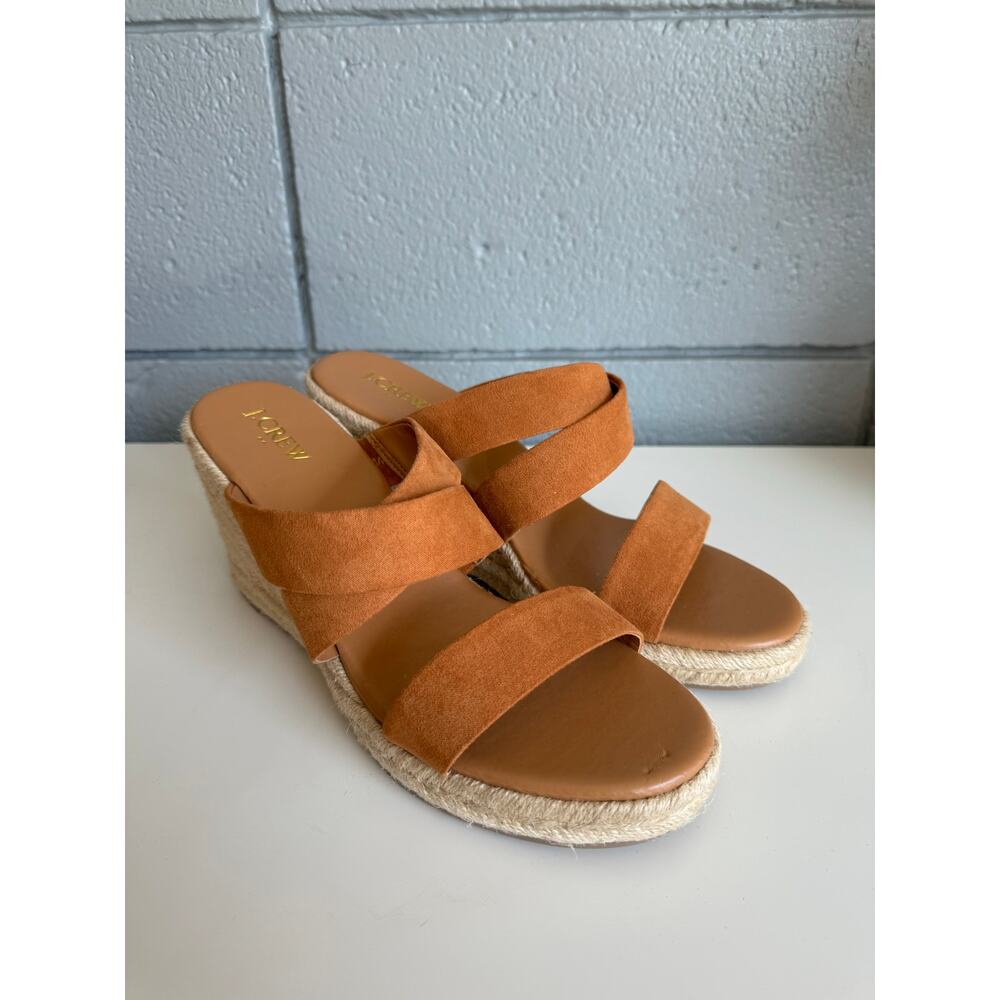 Women's J.Crew Wide Strap Espadrille Mule Wedges in Brown size 10